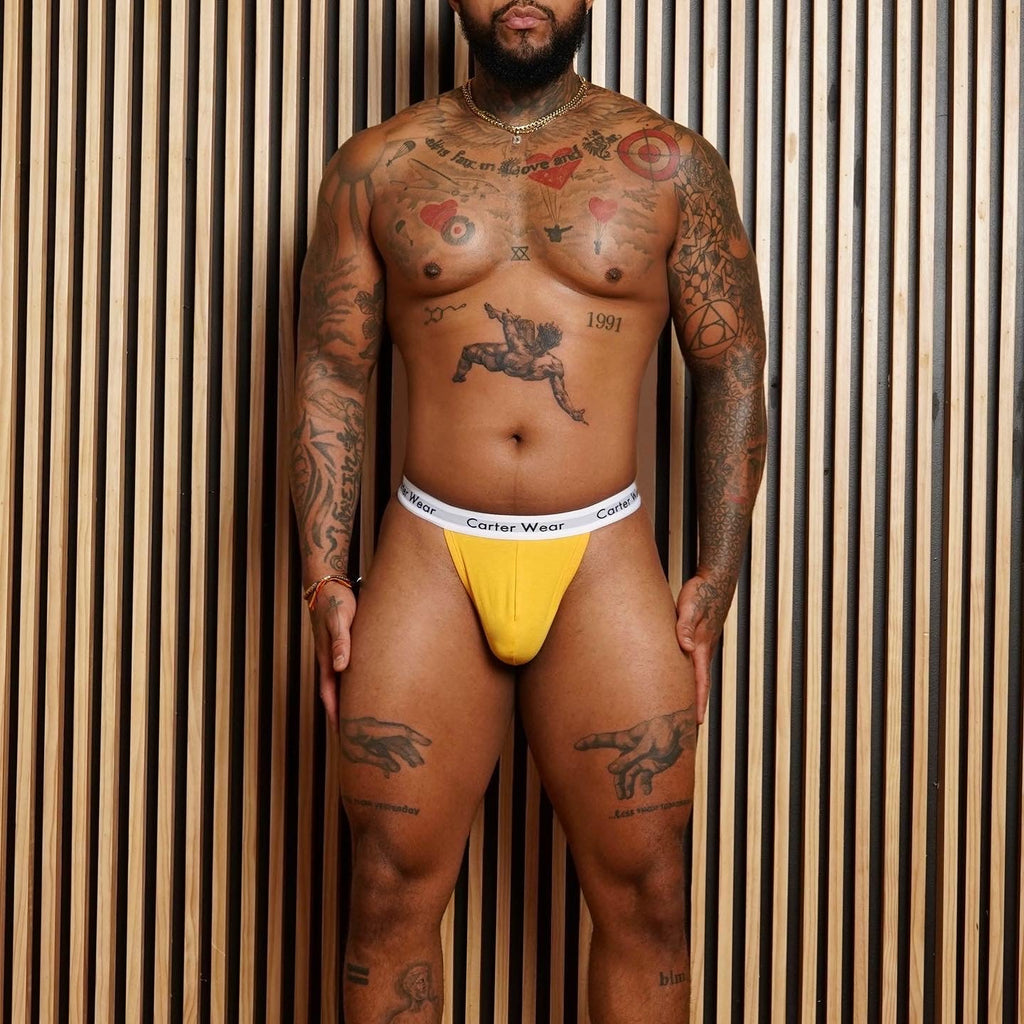 Mustard + White Thong