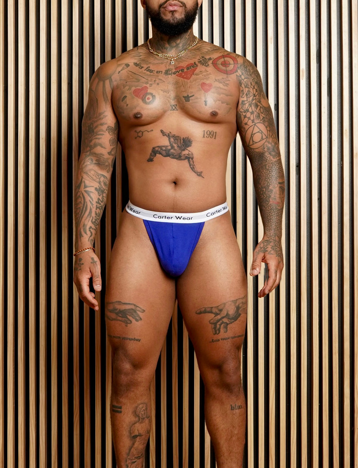 Navy Blue + White Thong
